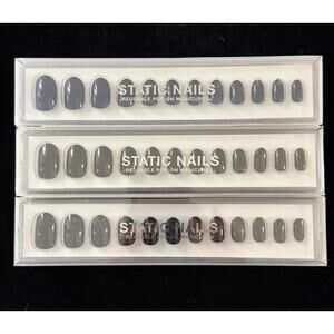 Lot 3 Static Nails Pop On Reusable Manicures Black Navy Blue Square Dark Room